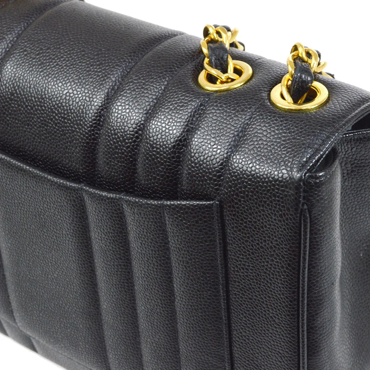 Chanel * 1994-1996 Black Caviar Jumbo Vertical Stitch Classic Flap