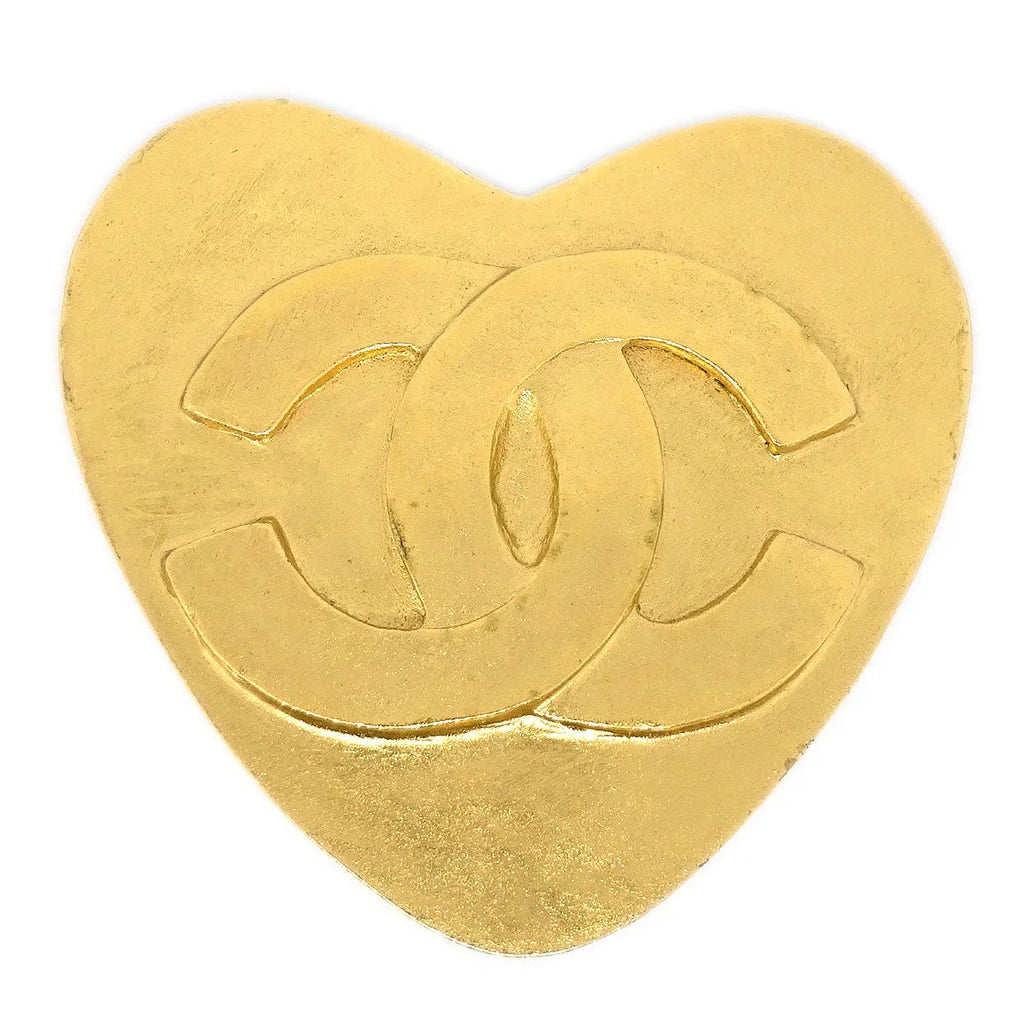 Chanel 1995 Heart Brooch Pin Gold