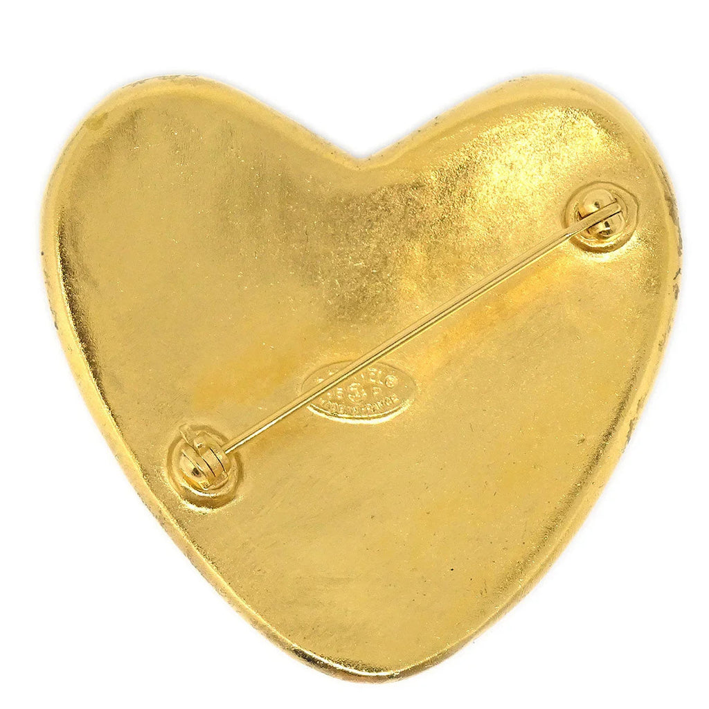 Chanel 1995 Heart Brooch Pin Gold