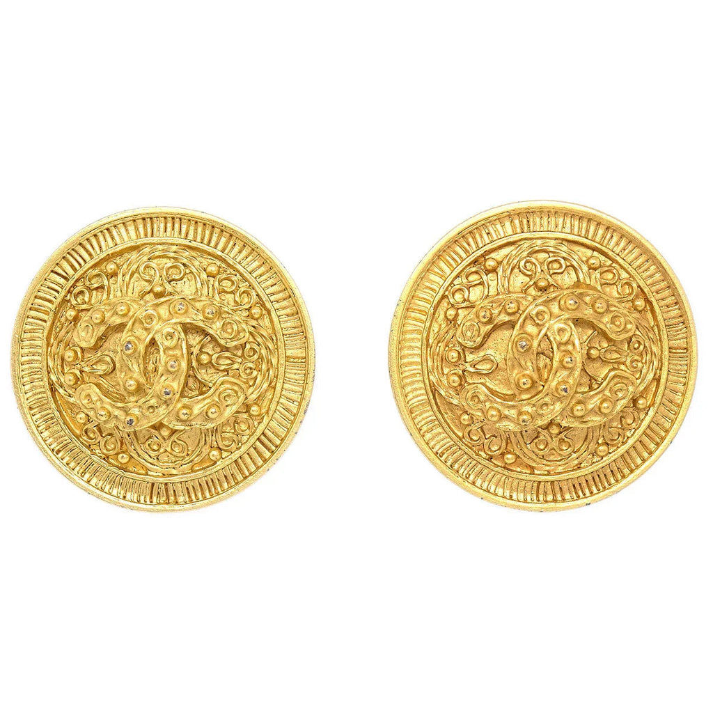 Chanel Gold 'CC' Filigree Earrings Large  94A
