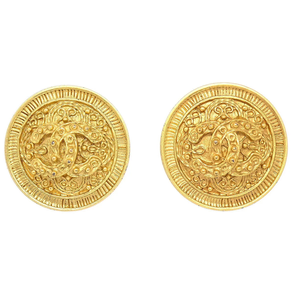 Chanel Gold 'CC' Filigree Earrings Large  94A