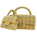 CHANEL * 1991-1994 Top Handle Bag Set Yellow Tweed