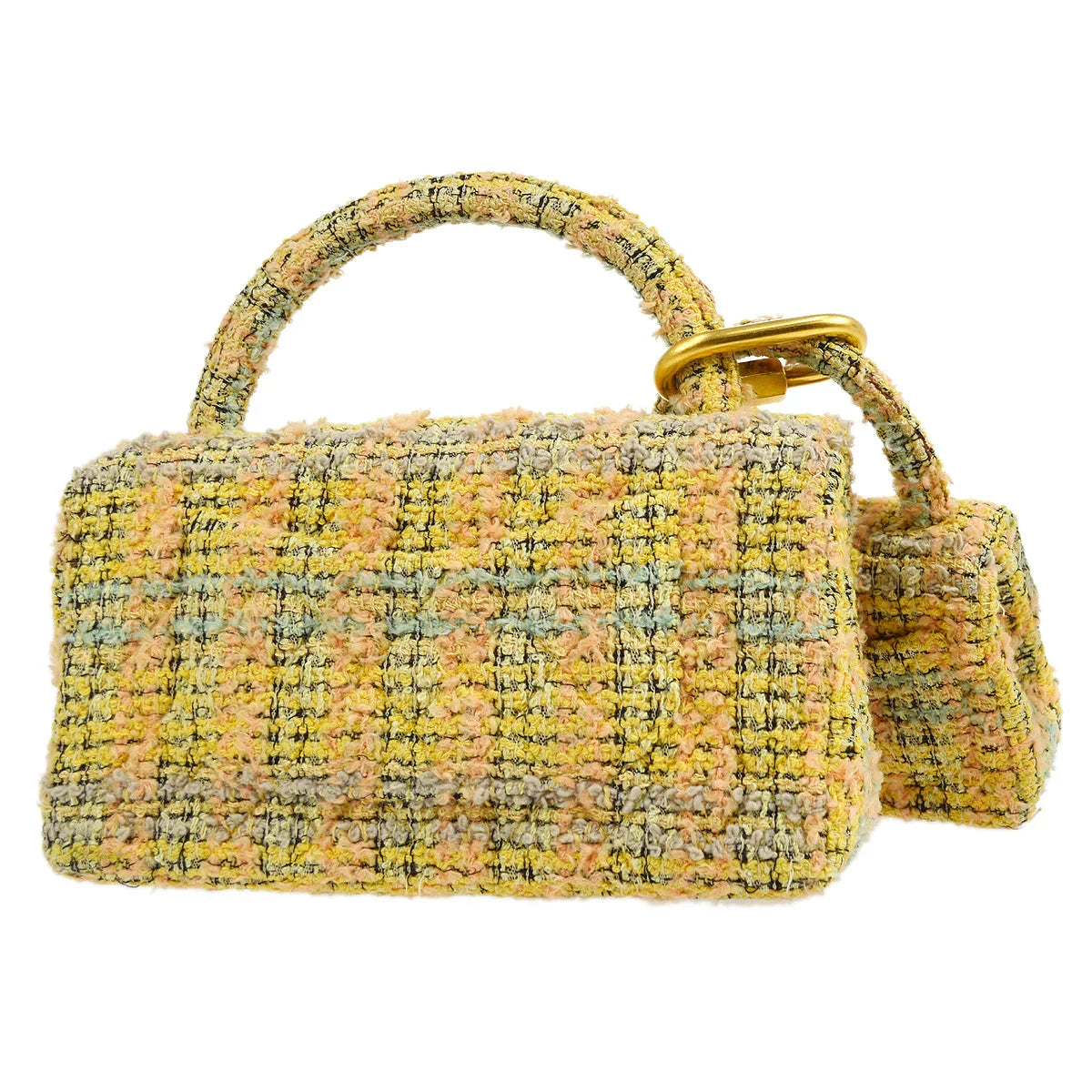 CHANEL * 1991-1994 Top Handle Bag Set Yellow Tweed