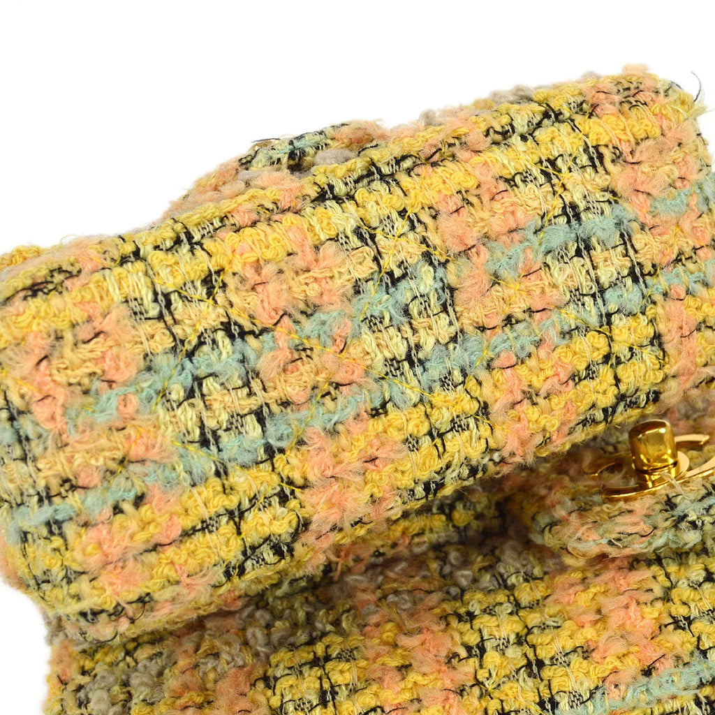 CHANEL * 1991-1994 Top Handle Bag Set Yellow Tweed