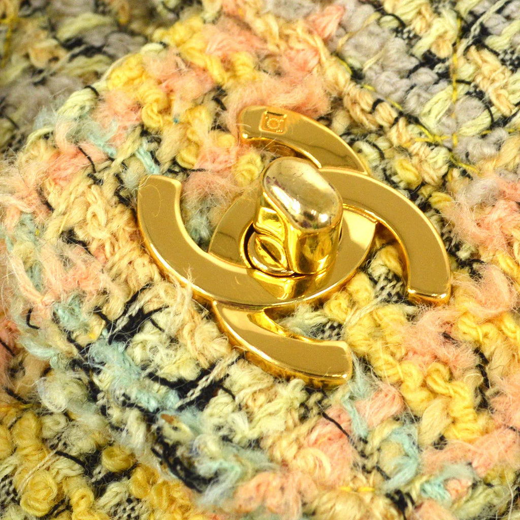 CHANEL * 1991-1994 Top Handle Bag Set Yellow Tweed