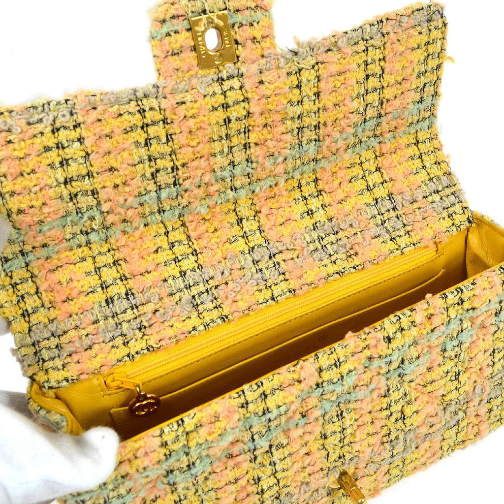 CHANEL * 1991-1994 Top Handle Bag Set Yellow Tweed