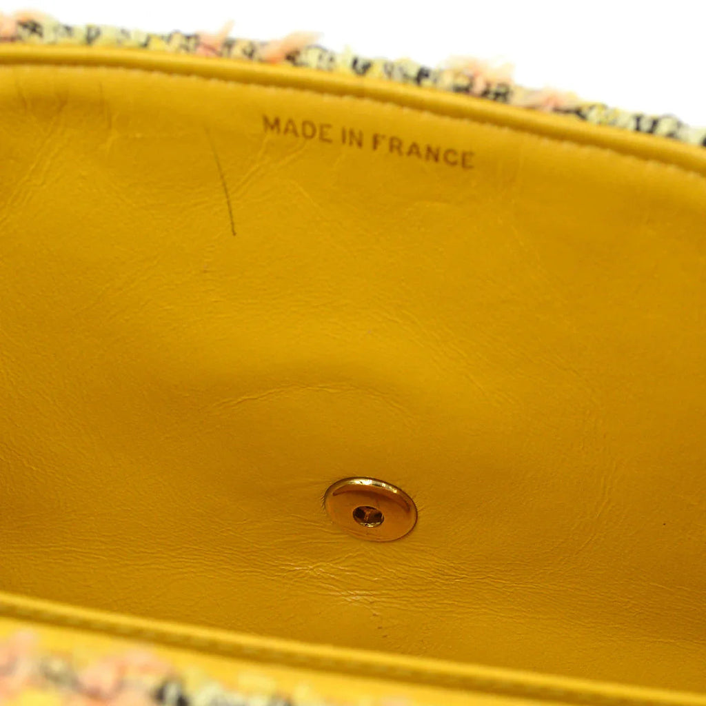 CHANEL * 1991-1994 Top Handle Bag Set Yellow Tweed