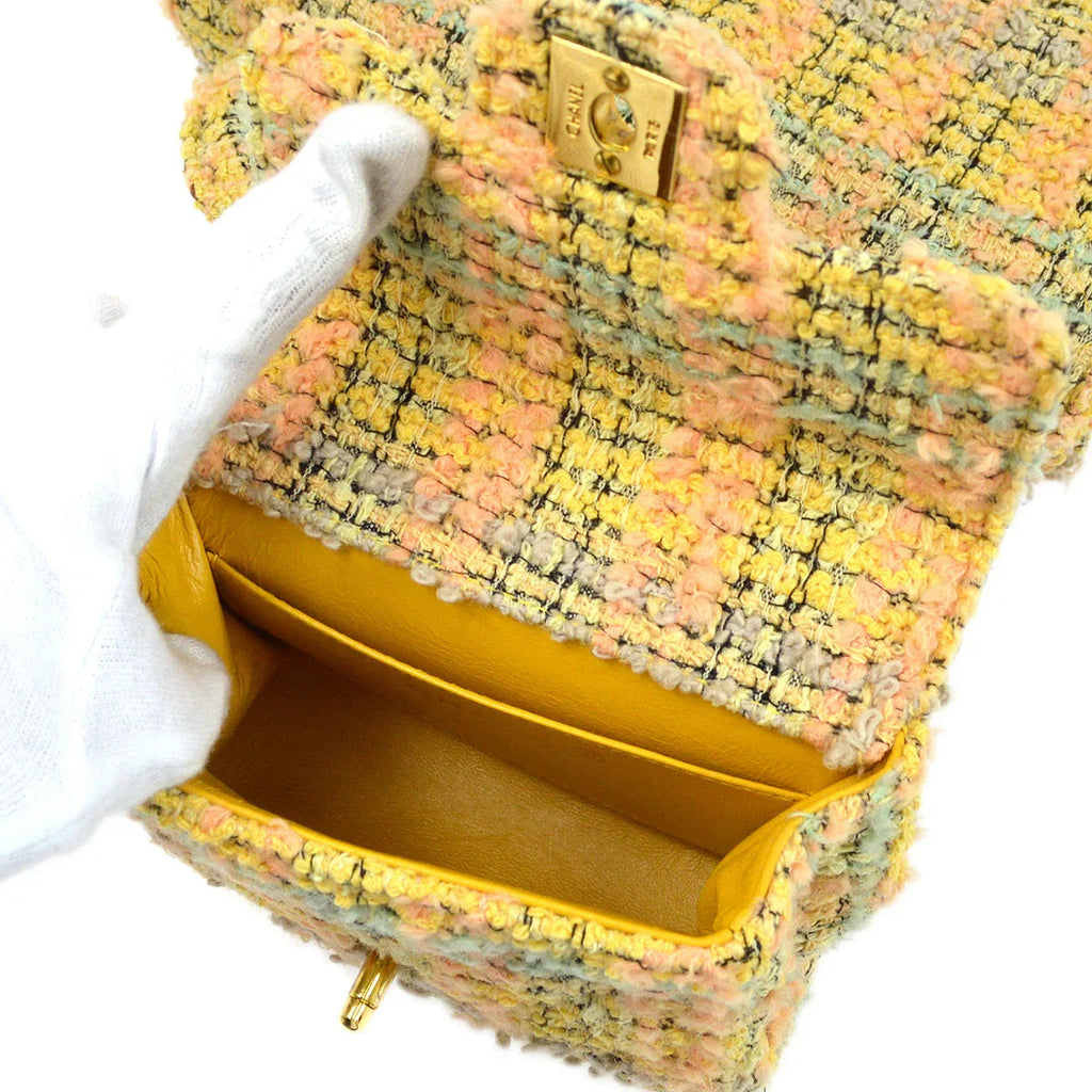 CHANEL * 1991-1994 Top Handle Bag Set Yellow Tweed