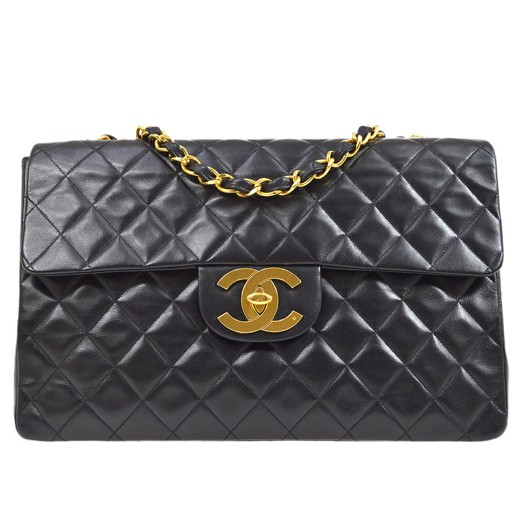 Chanel 1994-1996 Black Lambskin Classic Flap Maxi