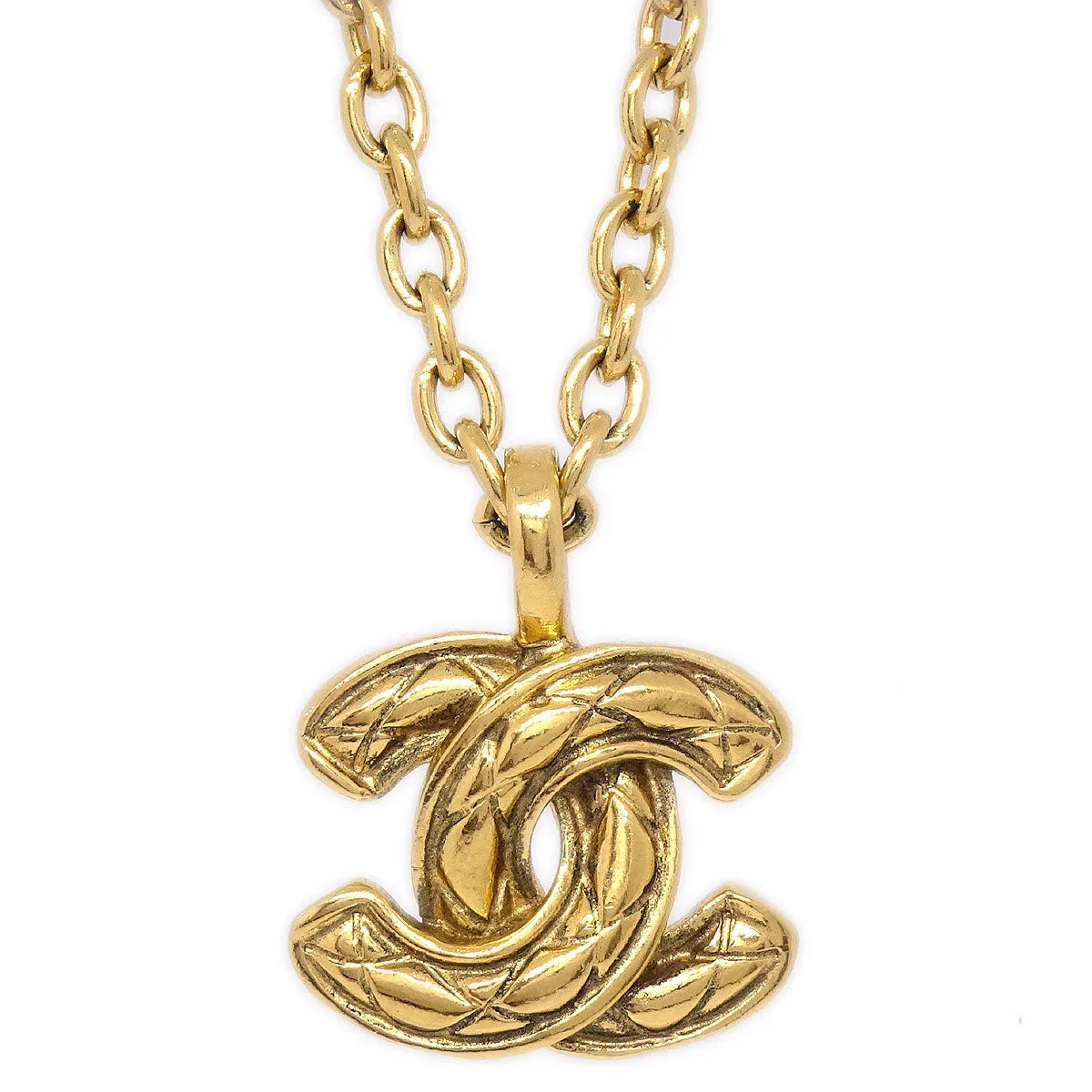 CHANEL Quilted CC Gold Chain Pendant Necklace 3858