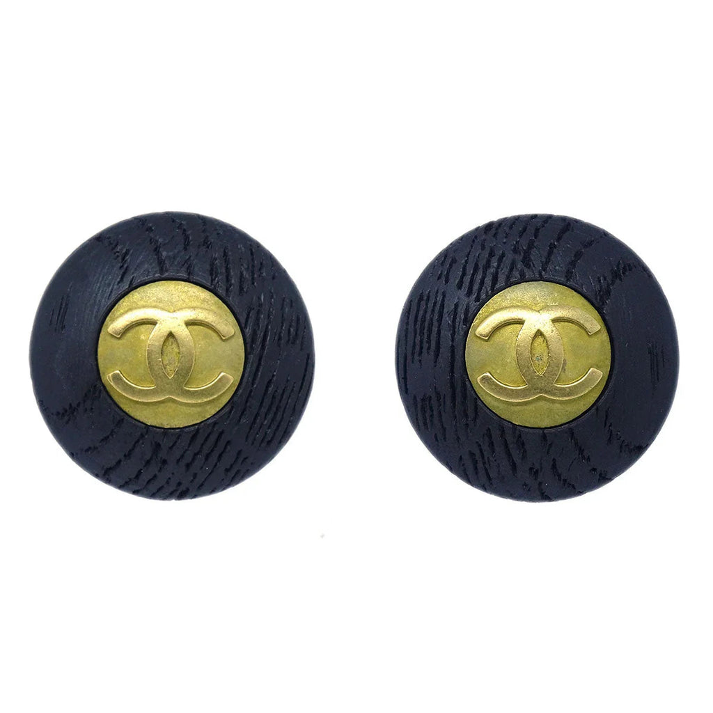 CHANEL 1994 Black & Gold CC Earrings