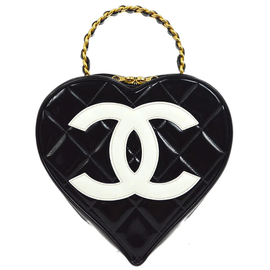 CHANEL 1995 Heart Vanity Handbag Black Patent Leather