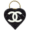 CHANEL 1995 Heart Vanity Handbag Black Patent Leather