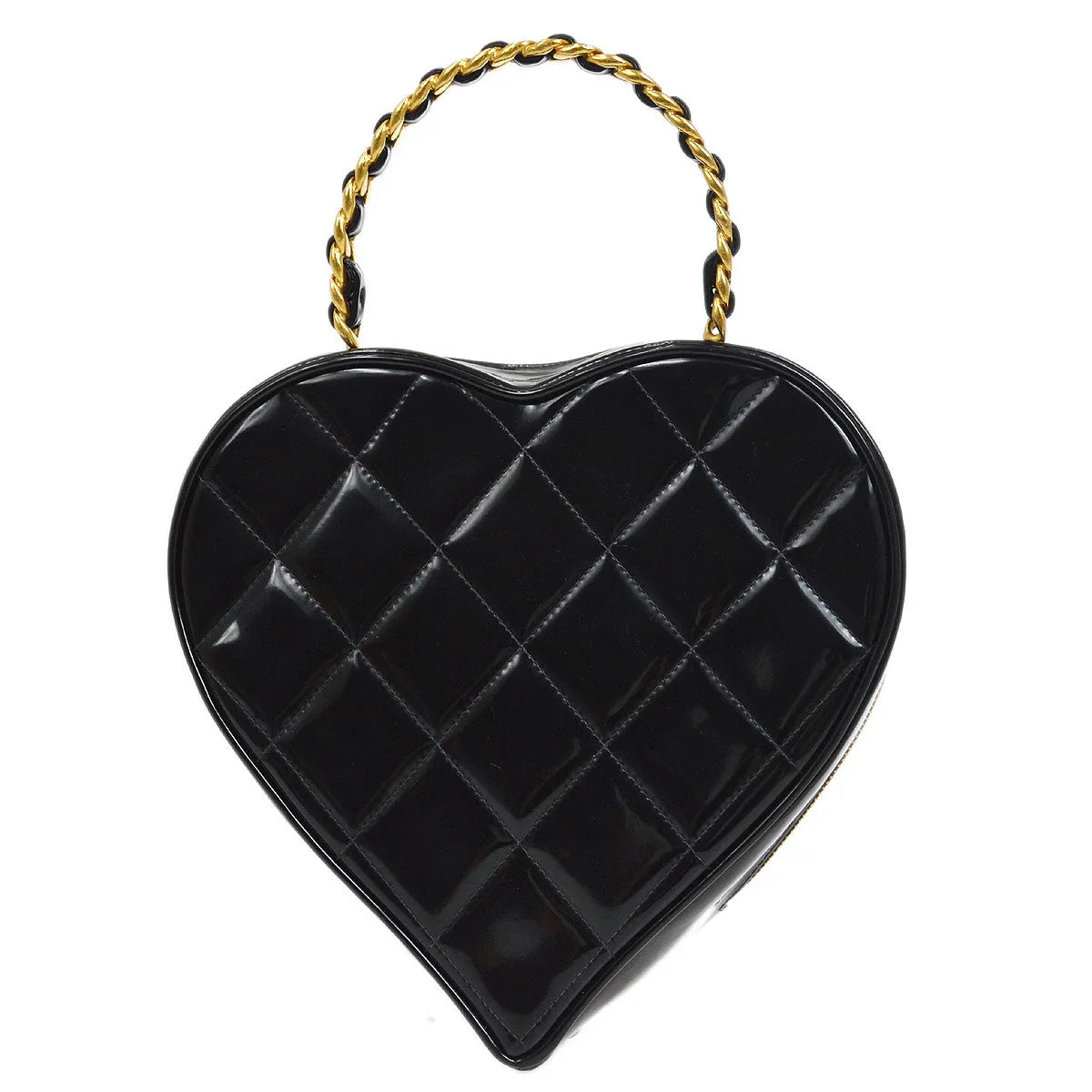CHANEL 1995 Heart Vanity Handbag Black Patent Leather