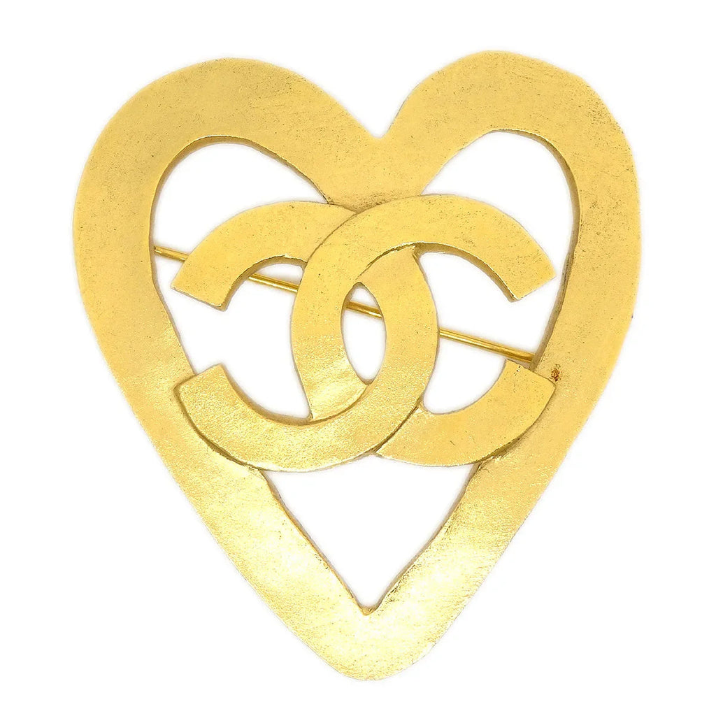 Chanel 1995 Heart Brooch Pin Gold