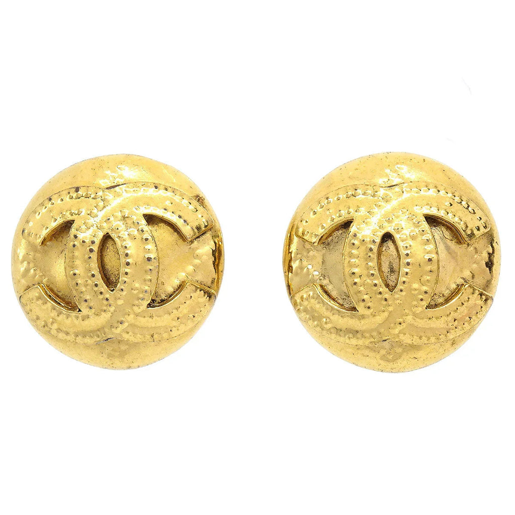 Chanel 1994 Gold Quilted 'CC' Round Earrings Small