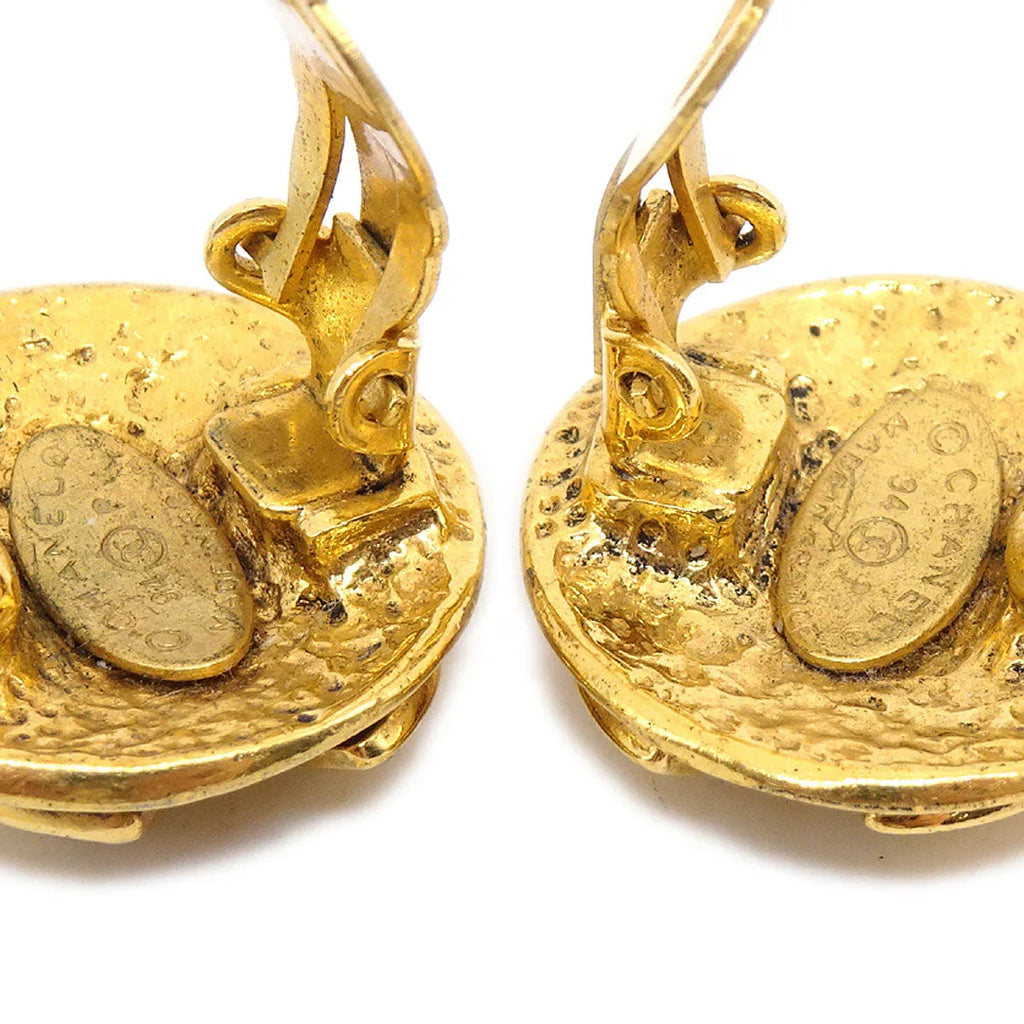 Chanel 1994 Gold Quilted 'CC' Round Earrings Small