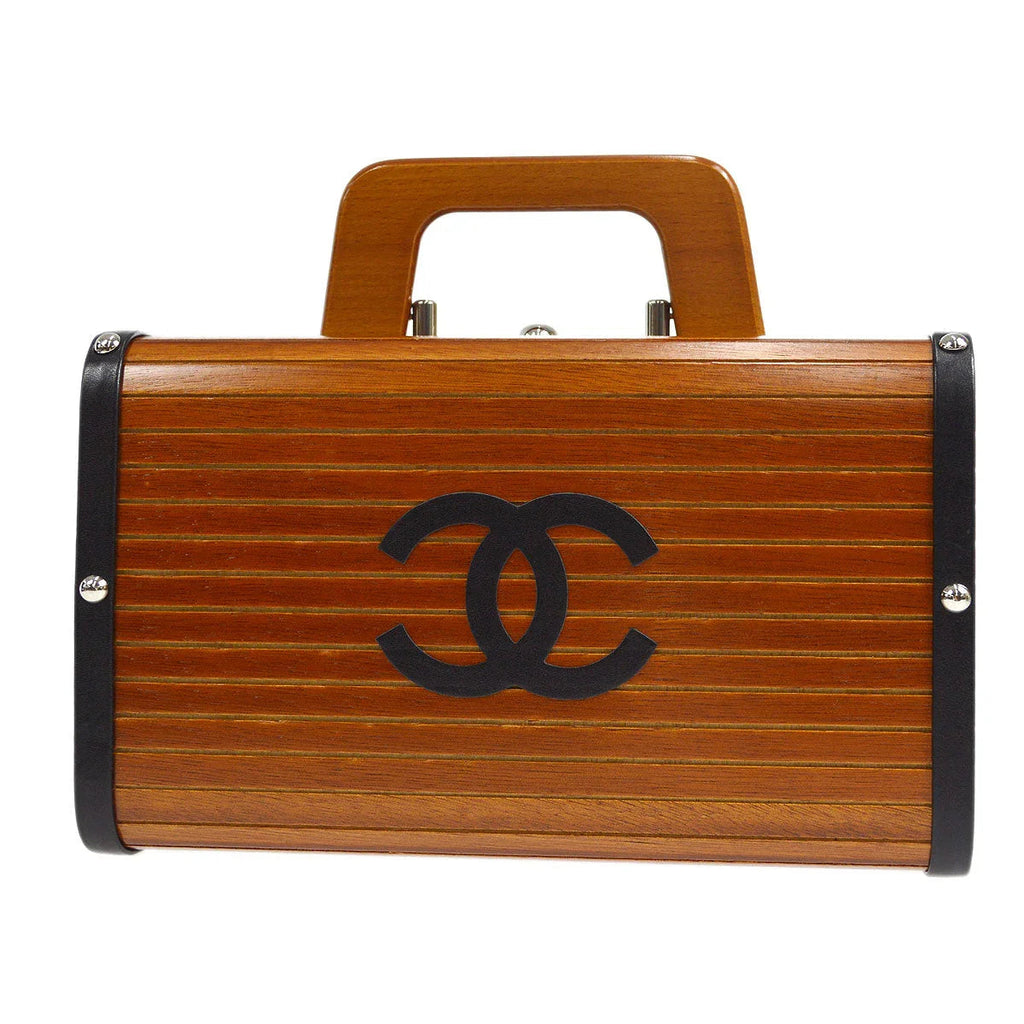CHANEL Cosmetic Vanity Handbag Box Brown Wooden