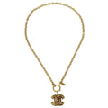 CHANEL 1986-1994 Quilted CC Gold Chain Pendant Necklace 3857