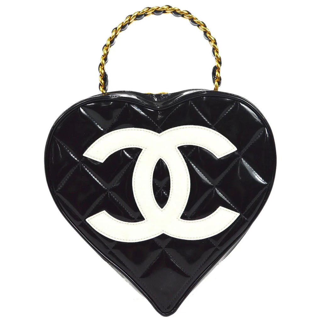 Chanel Heart Cosmetic Vanity Handbag Black Patent