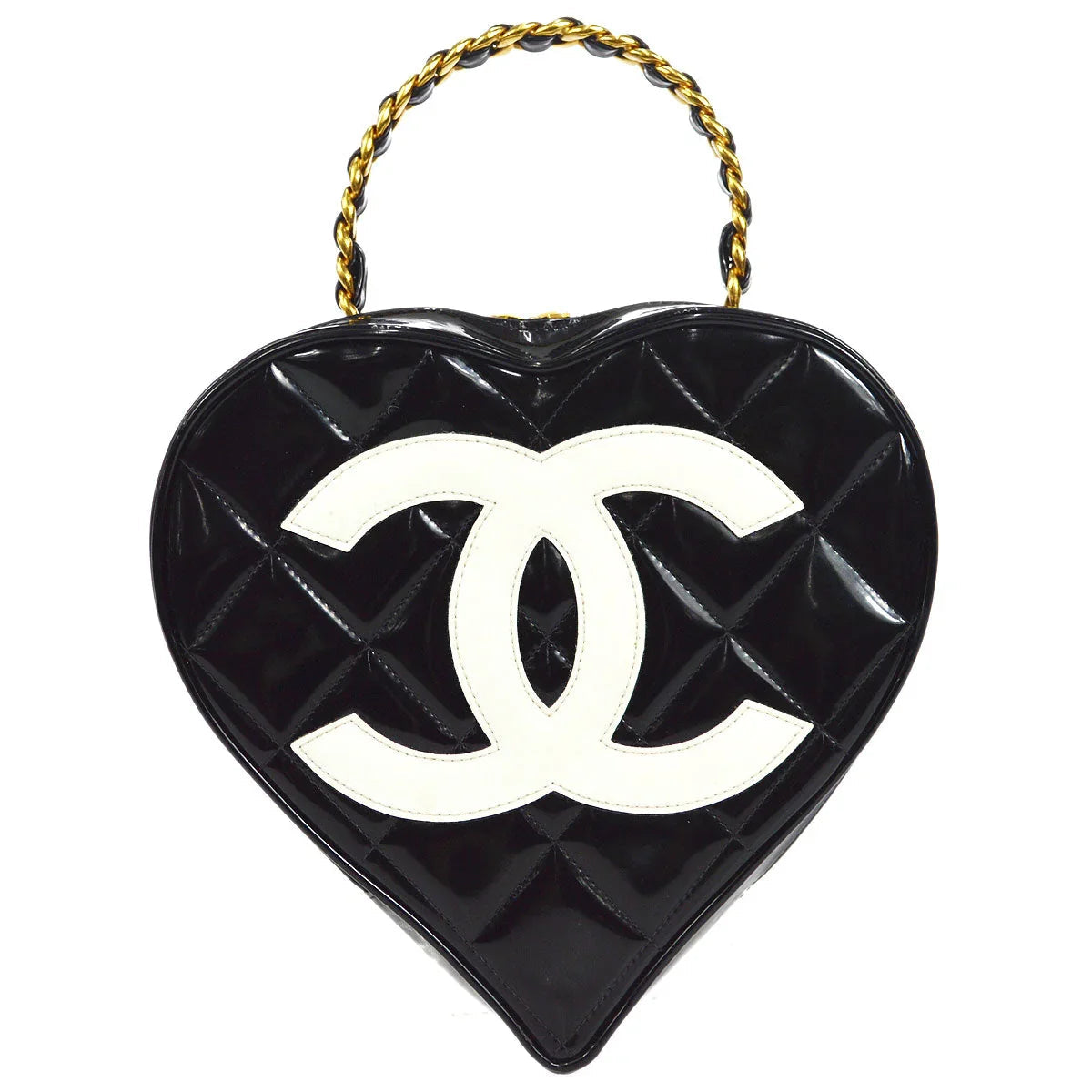 Chanel Heart Cosmetic Vanity Handbag Black Patent