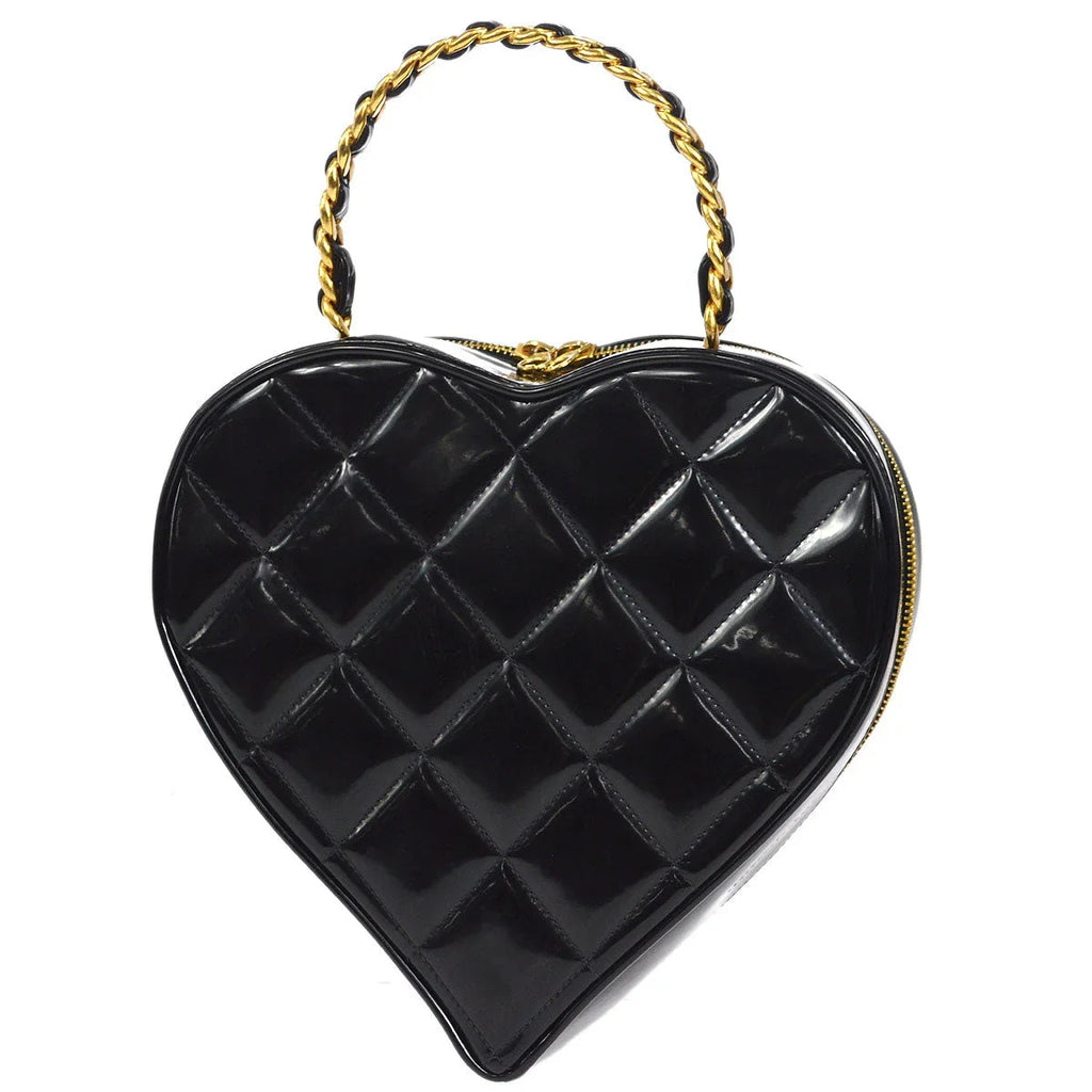 Chanel Heart Cosmetic Vanity Handbag Black Patent