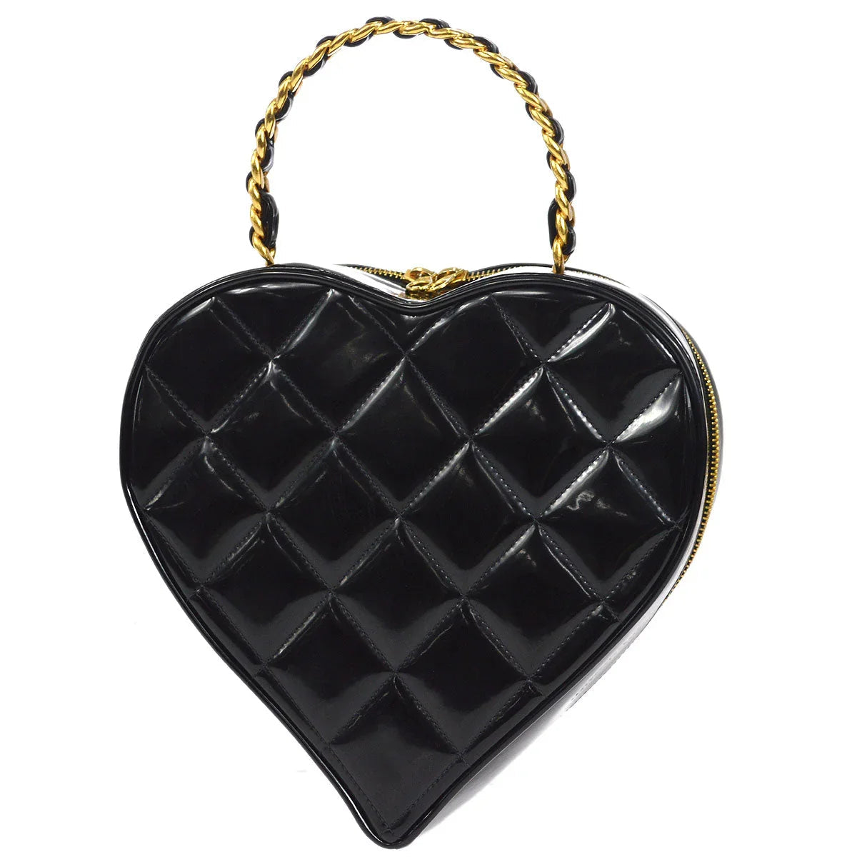Chanel Heart Cosmetic Vanity Handbag Black Patent