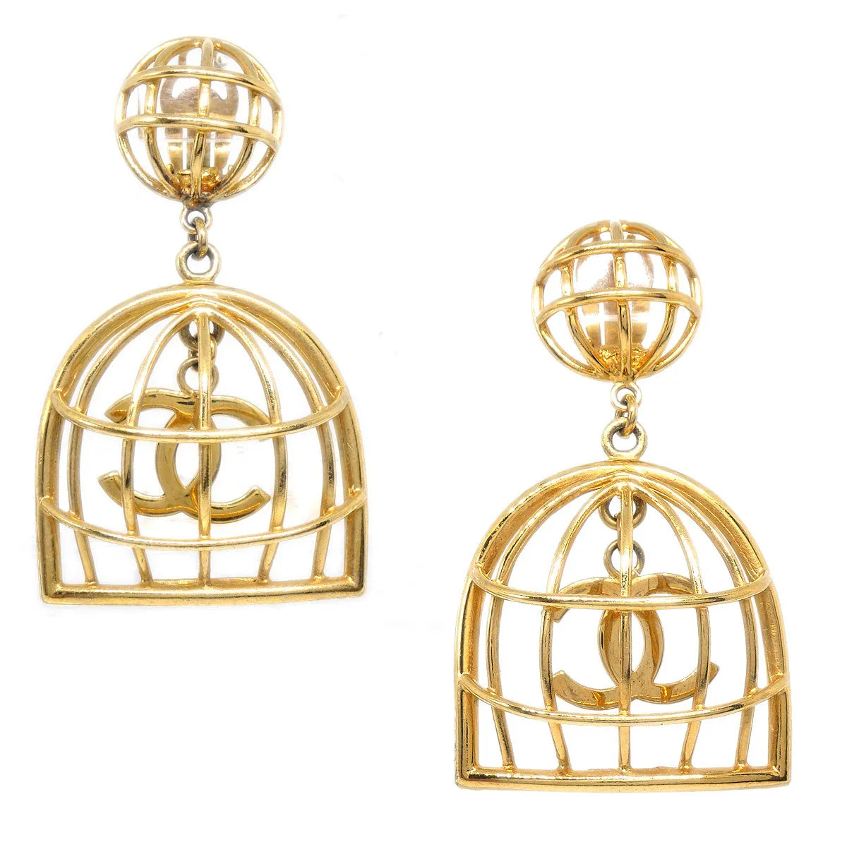 Chanel Birdcage Dangle Earrings Gold 93P