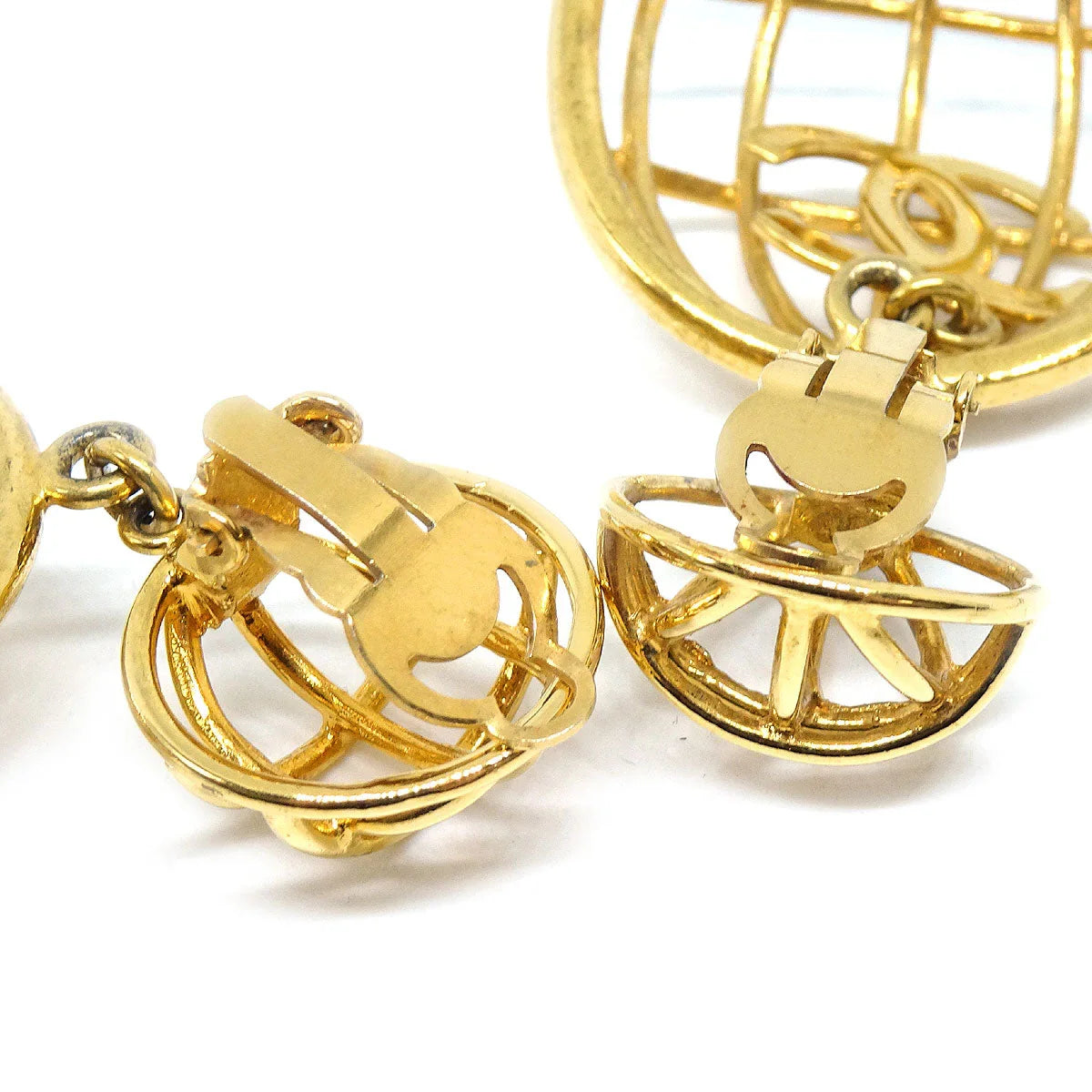 Chanel Birdcage Dangle Earrings Gold 93P