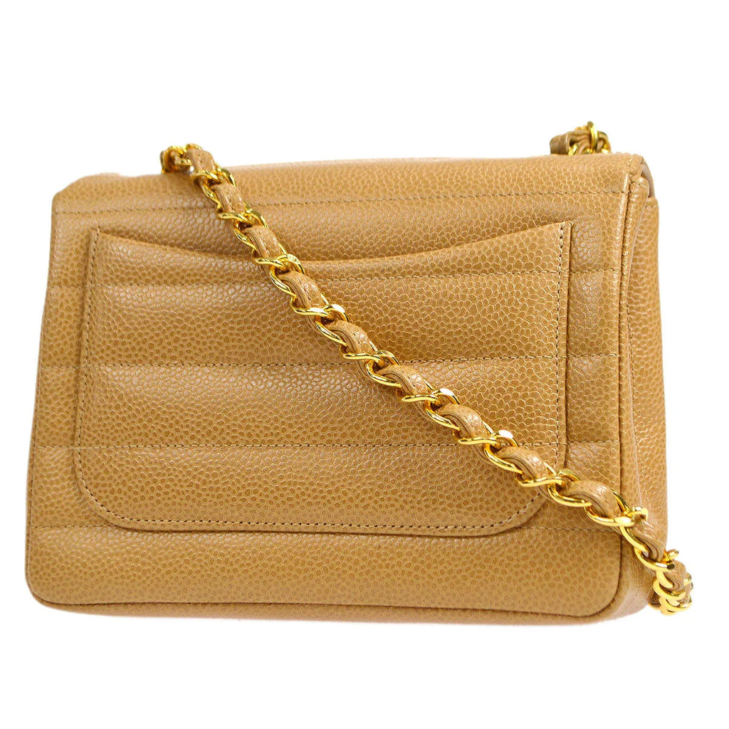 Chanel * 1994-1996 Horizontal Stitch Classic Square Flap Mini 17 Beige Caviar