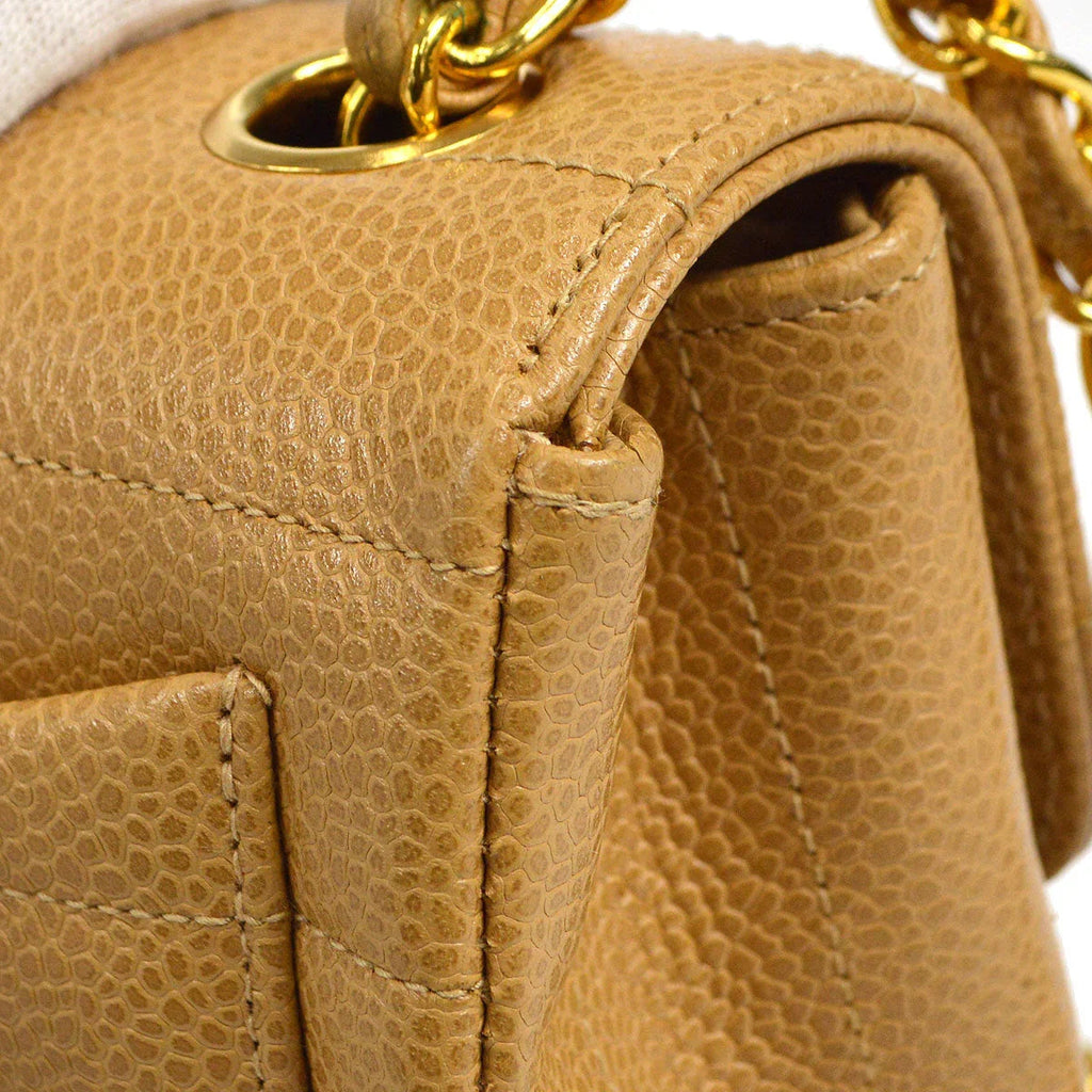 Chanel * 1994-1996 Horizontal Stitch Classic Square Flap Mini 17 Beige Caviar