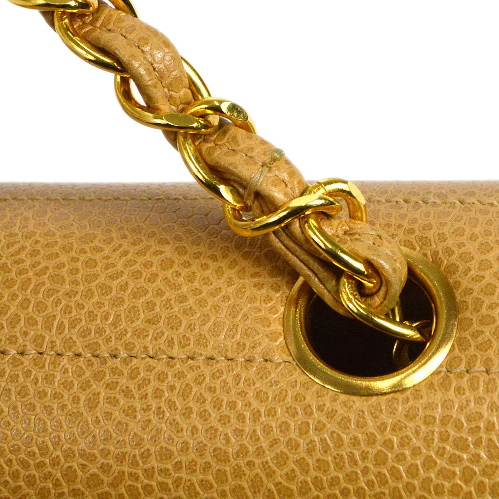 Chanel * 1994-1996 Horizontal Stitch Classic Square Flap Mini 17 Beige Caviar