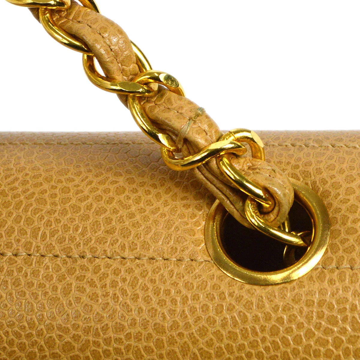 Chanel * 1994-1996 Horizontal Stitch Classic Square Flap Mini 17 Beige Caviar