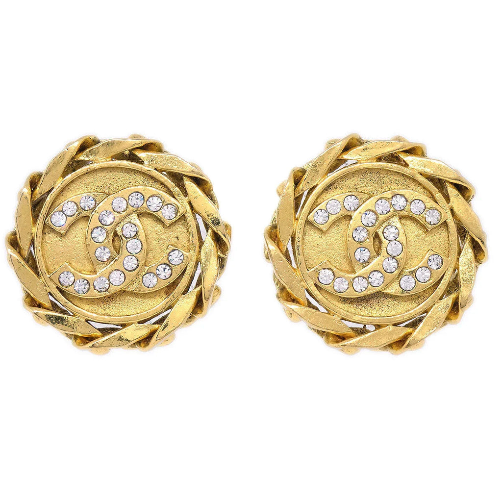 Chanel 1988 Crystal and Gold CC Earrings Clip-On 23