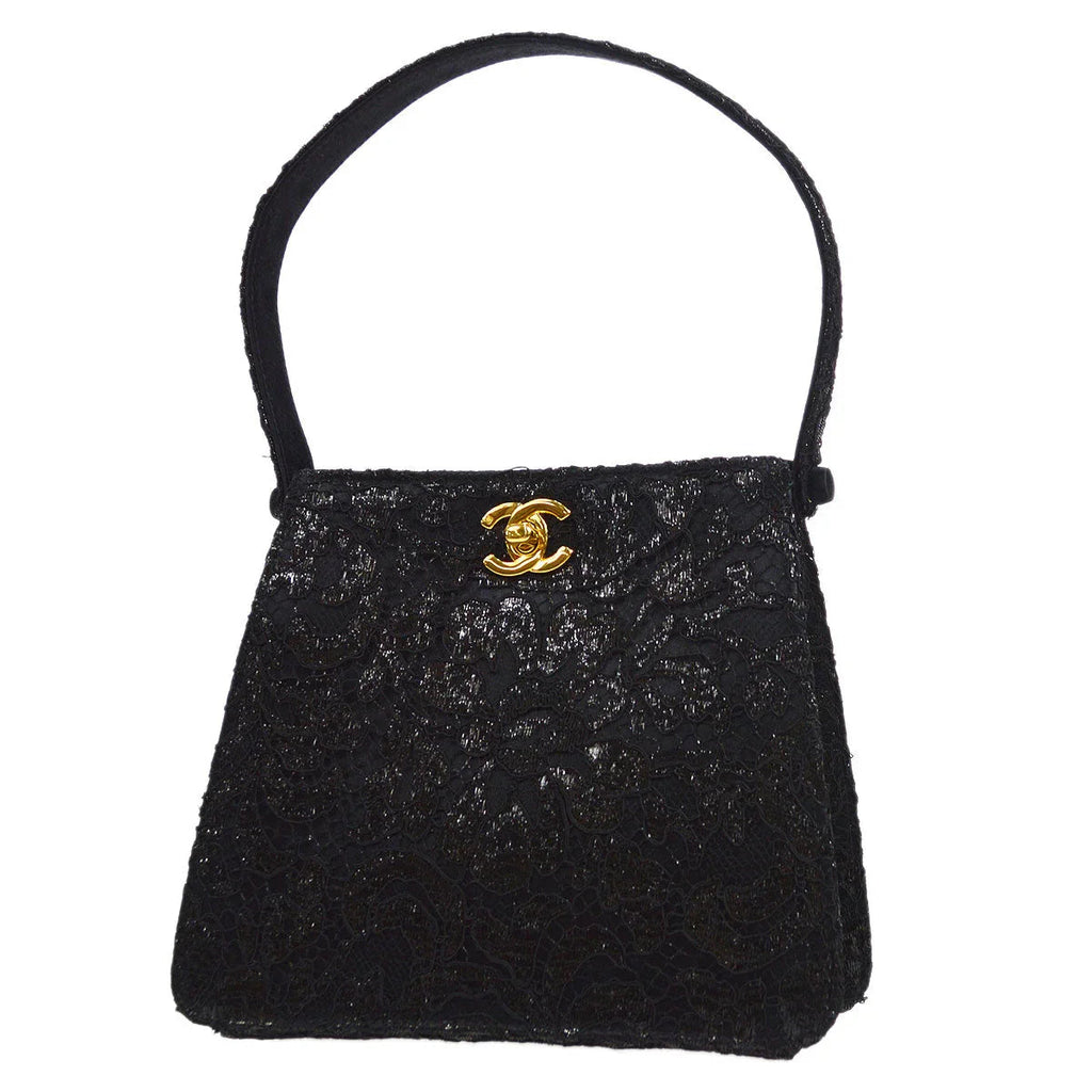 Chanel * 1997-1999 Lace Both Side Handbag Black Satin
