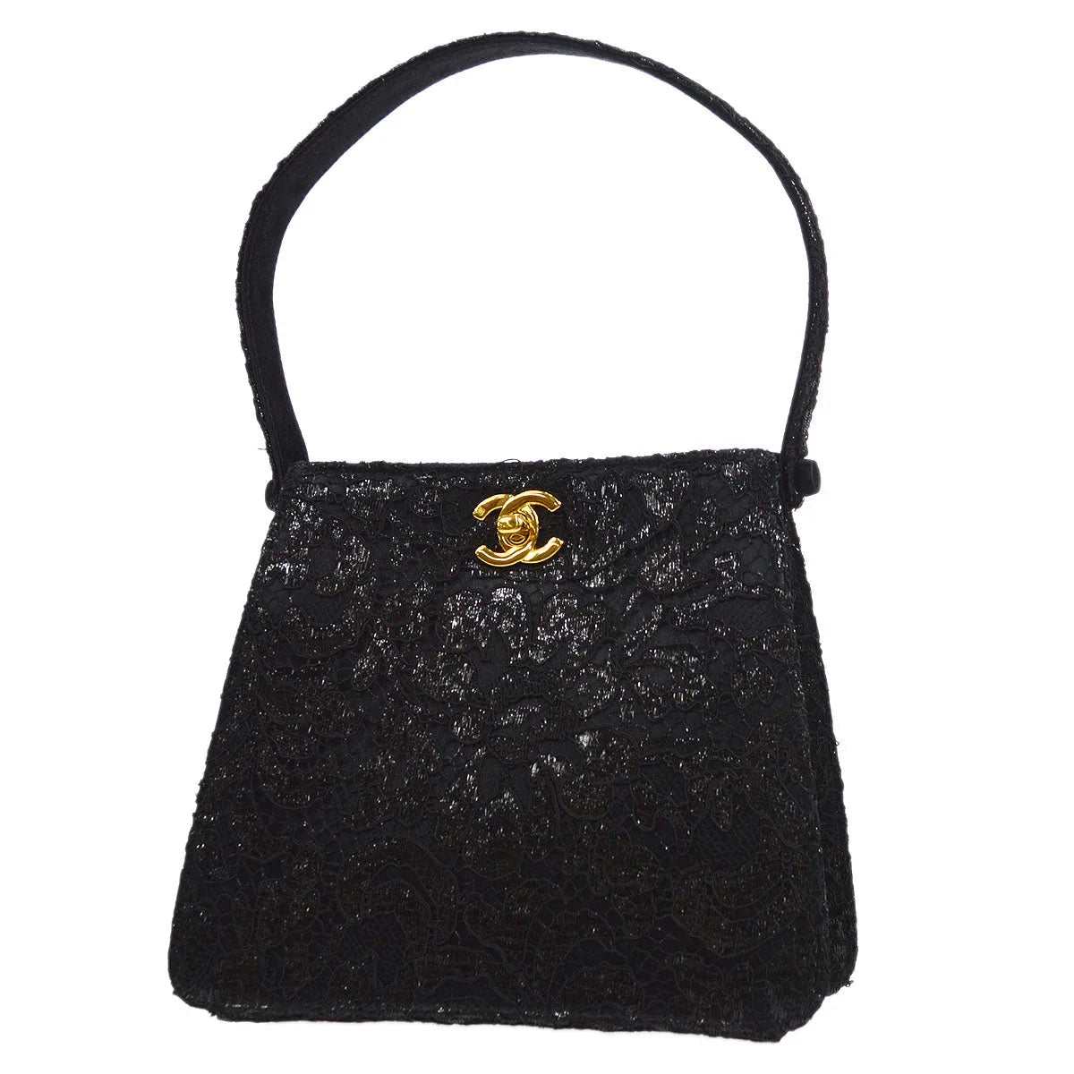 Chanel * 1997-1999 Lace Both Side Handbag Black Satin