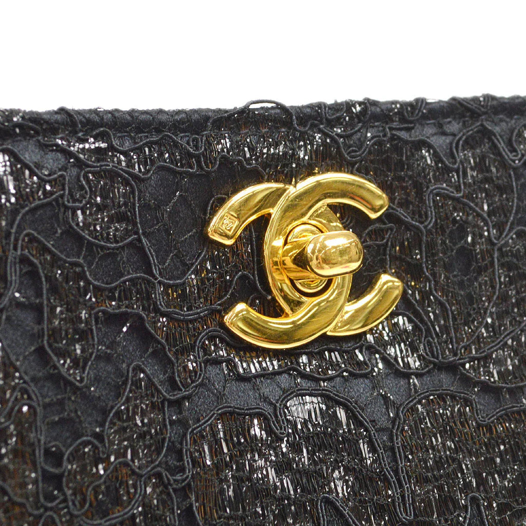 Chanel * 1997-1999 Lace Both Side Handbag Black Satin