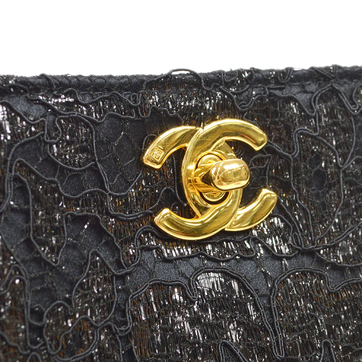Chanel * 1997-1999 Lace Both Side Handbag Black Satin