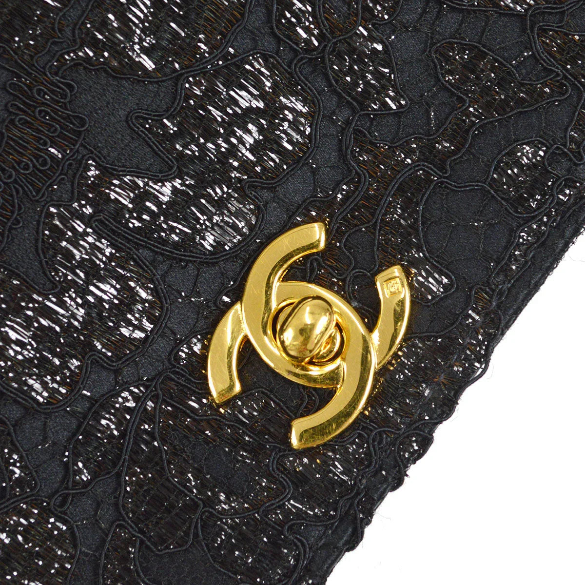 Chanel * 1997-1999 Lace Both Side Handbag Black Satin