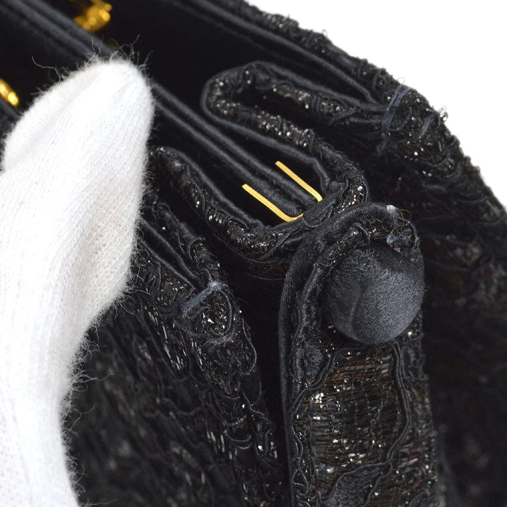 Chanel * 1997-1999 Lace Both Side Handbag Black Satin