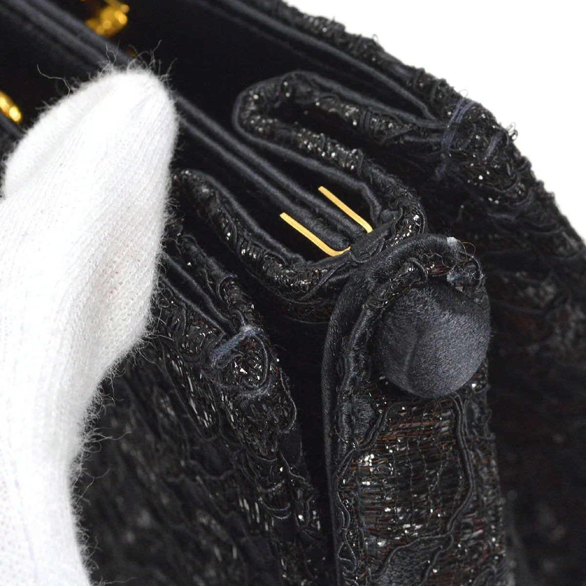 Chanel * 1997-1999 Lace Both Side Handbag Black Satin