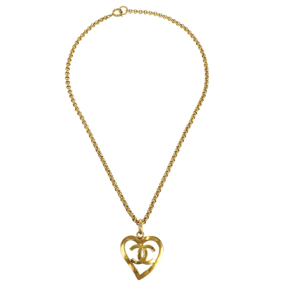 Chanel 1995 Gold CC Heart Cutout Pendant Necklace
