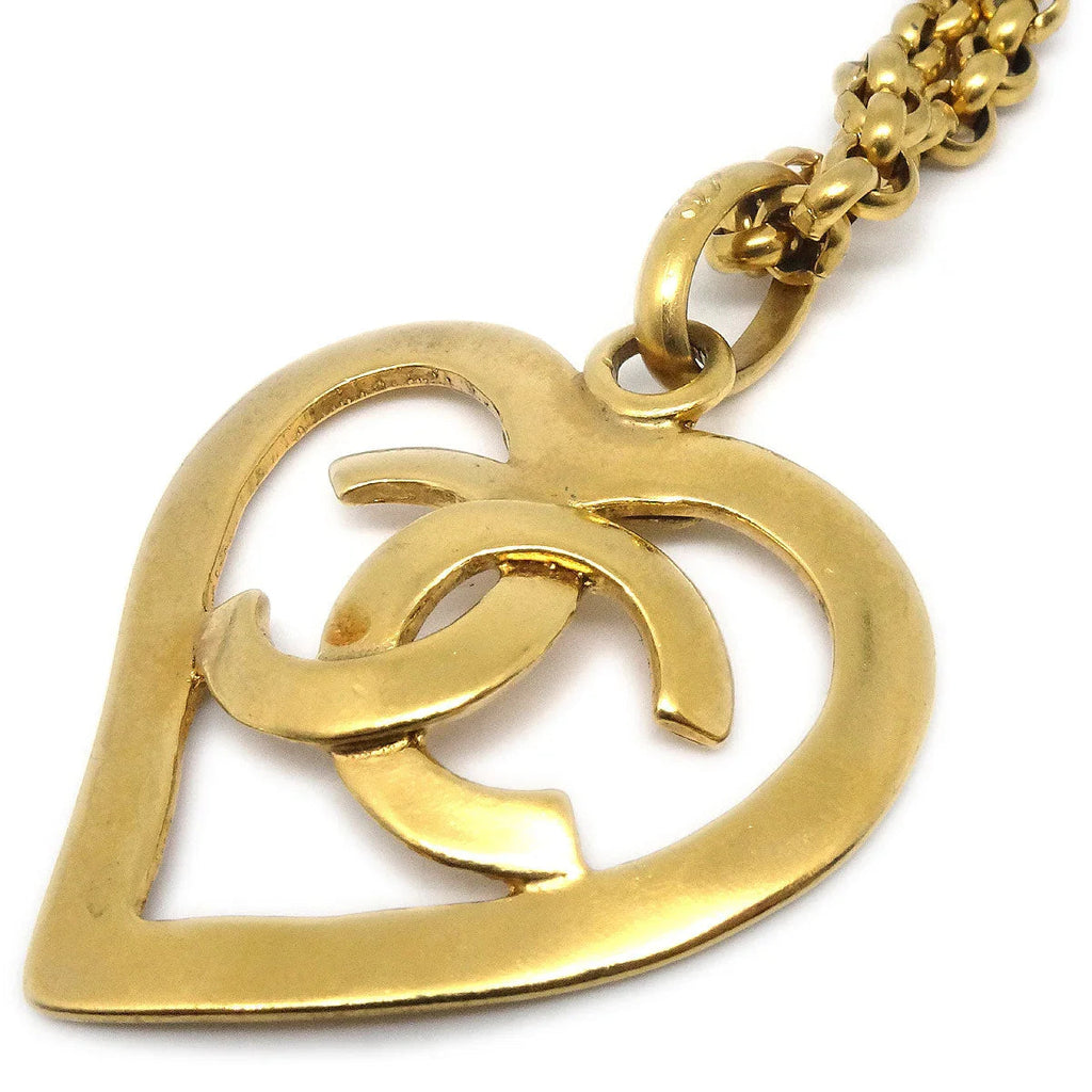 Chanel 1995 Gold CC Heart Cutout Pendant Necklace