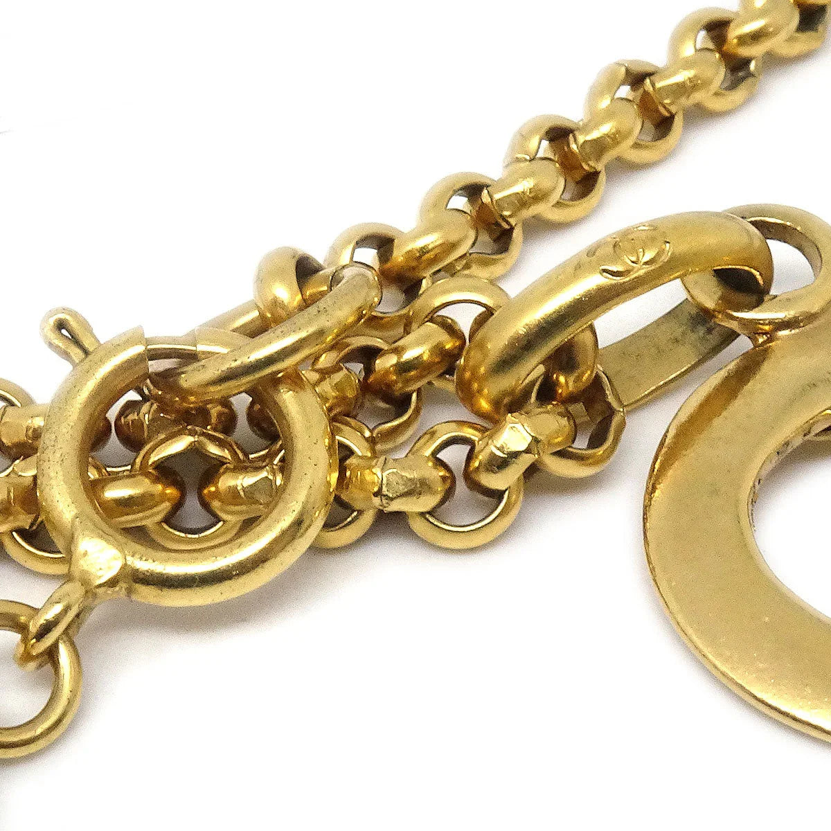 Chanel 1995 Gold CC Heart Cutout Pendant Necklace