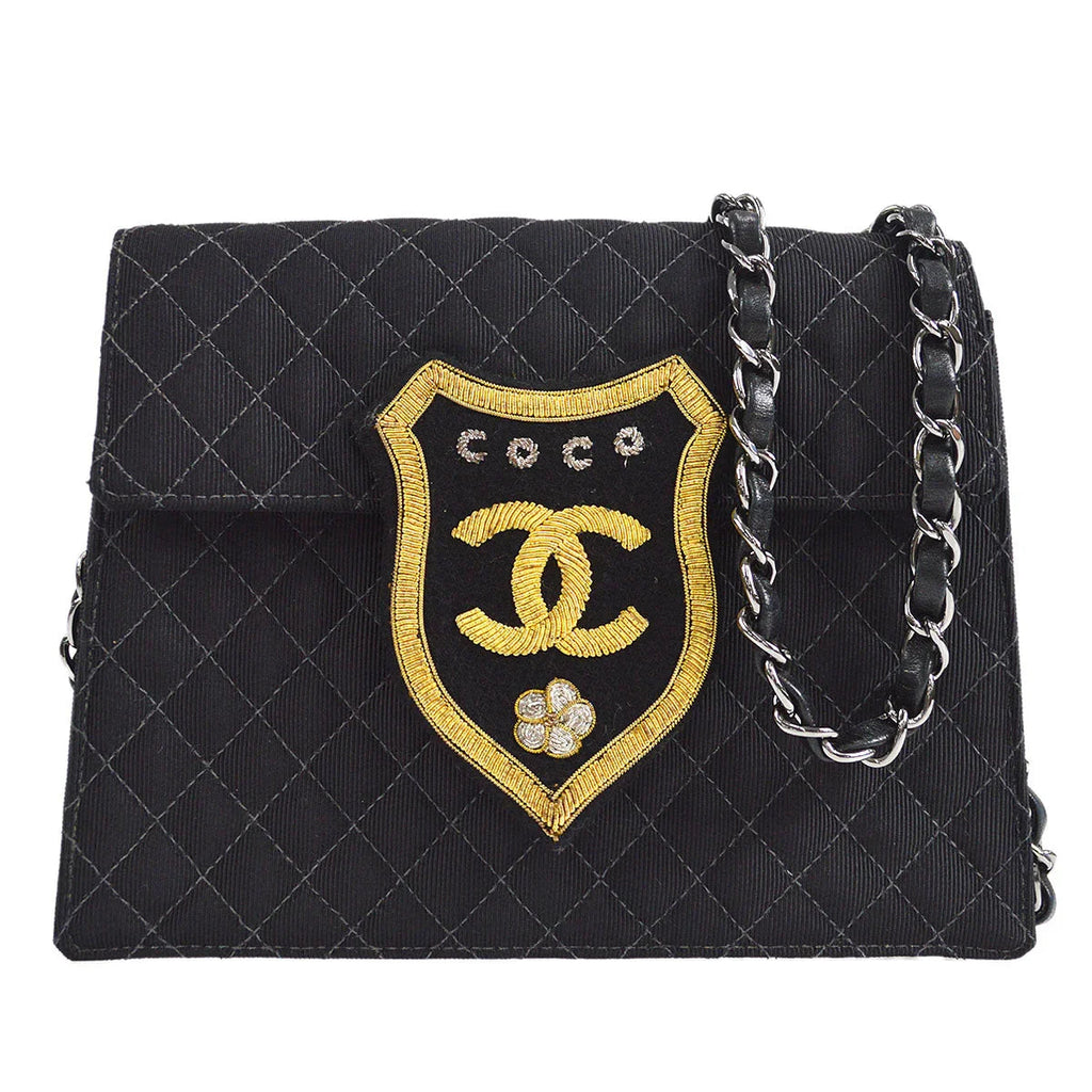 Chanel * 2005 Emblem Shoulder Bag Mini Black Canvas