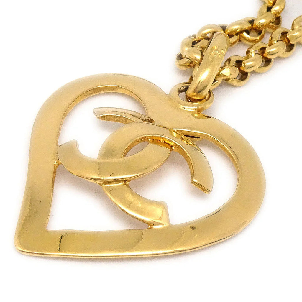 Chanel 1995 Gold CC Heart Cutout Pendant Necklace