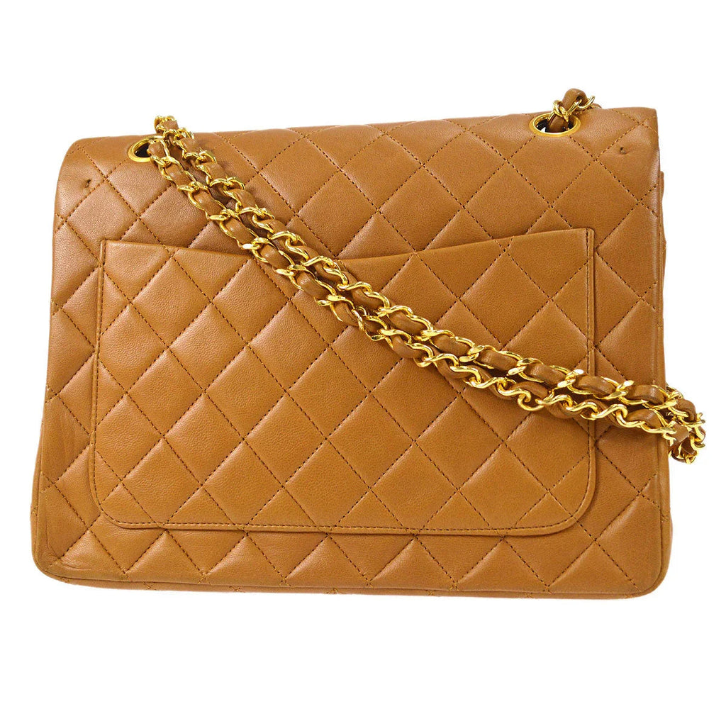 Chanel 1989-1991 Tall Classic Double Flap Medium Camel Lambskin