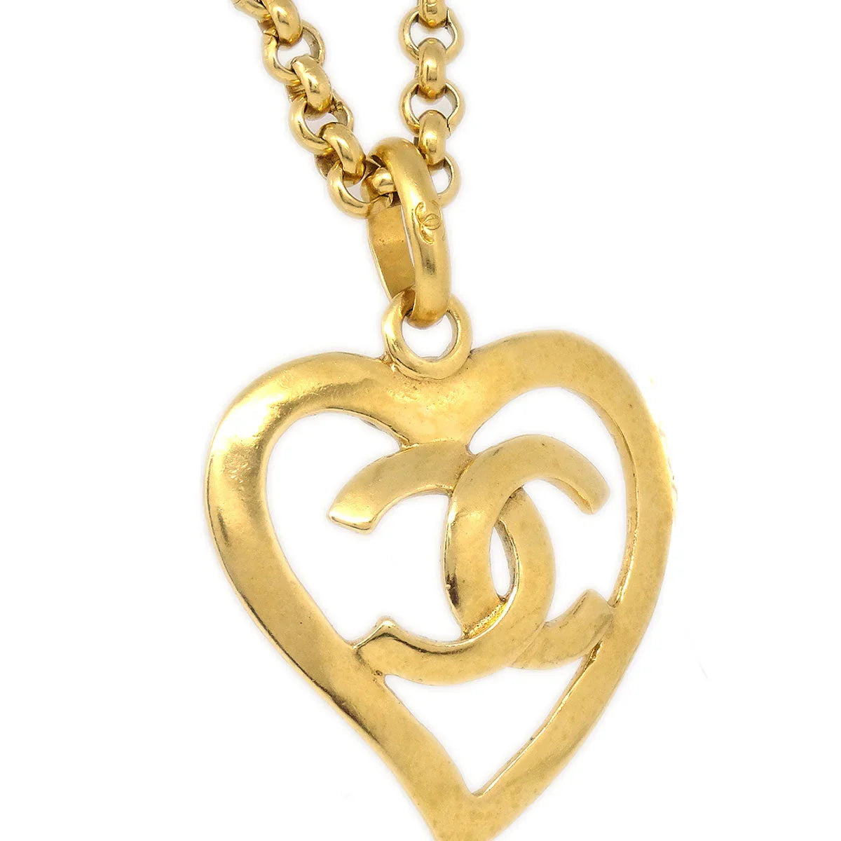Chanel 1995 Gold CC Heart Cutout Pendant Necklace