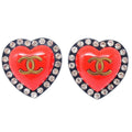 CHANEL Heart Earrings Rhinestone Clip-On 95P