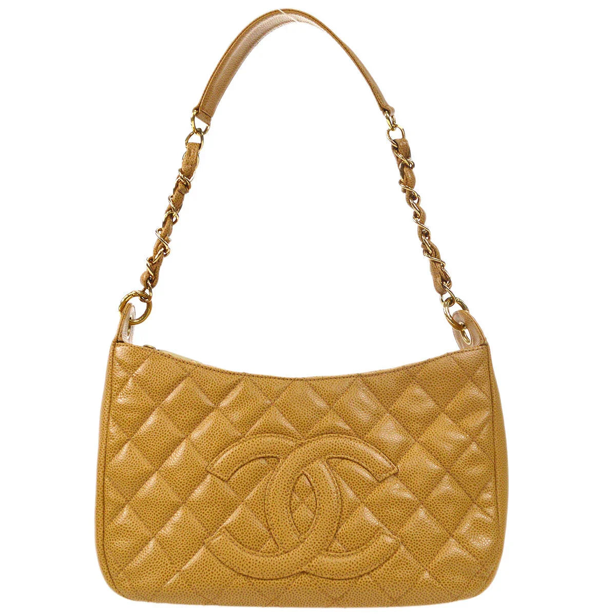 Chanel 2002-2003 Beige Caviar Hobo Bag